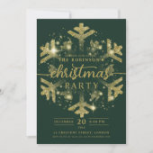 Invitation Festif Gold Winter Fnowflake Noël Vert (Devant)