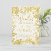 Invitation Festif Gold Winter ONEDERLAND 1er anniversaire (Debout devant)