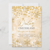 Invitation Festif Gold Winter ONEDERLAND 1er anniversaire (Devant)