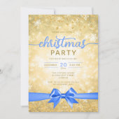 Invitation Festif Gold Winter Snowflakes Company Blue Ribbon (Devant)