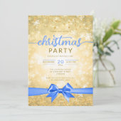 Invitation Festif Gold Winter Snowflakes Company Blue Ribbon (Debout devant)