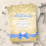 Invitation Festif Gold Winter Snowflakes Company Blue Ribbon<br><div class="desc">Elégant Formal Company & Corporate Christmas Party / Cocktail / Diner Party Invitation modèle avec Gold Faux Foil Snowflakes Noël. Impressionnez vos amis et collègues avec ce design d'invitation sophistiqué et élégant.</div>