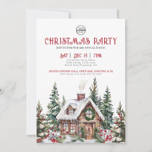 Invitation Festif Hiver Aquarelle Affaires Fête de Noël (Devant)