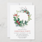 Invitation Festif Holly Berry Wreath Fête de Noël (Devant)