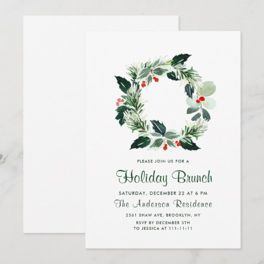 Invitation Festif Holly Berry Wreath Fête de Noël (Devant / Derrière)