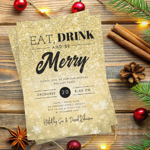 Invitation Festif "Manger & Boire" Gold Fête de Noël
