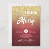 Invitation Festif Manger & Boire Gold Red Noël (Devant)