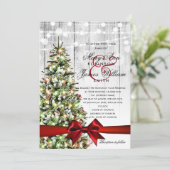 Invitation Festif Mariage de Noël Lumières d'arbre et ruban r (Debout devant)