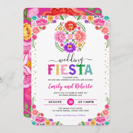 Invitation Festif Mariage Fiesta Mexicaine Floral Pattern (Devant / Derrière)