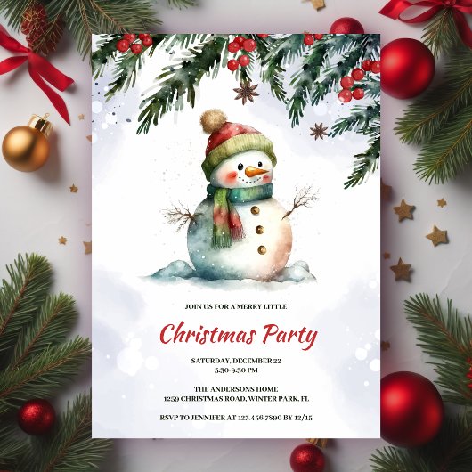 Invitation Festif mignonne Snowman fête de Noël