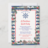 Invitation Festif moderne Bleu rayé Noël Yacht Party (Devant)