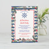 Invitation Festif moderne Bleu rayé Noël Yacht Party (Debout devant)
