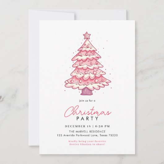 Invitation Festif moderne Pink Christmas Tree Party (Devant)