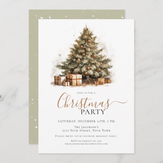 Invitation Festif Noël Arbre fête de Noël (Devant / Derrière)