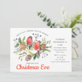 Invitation Festif Noël Eve Aquarelle Bullfinch Floral (Debout devant)