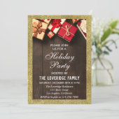 Invitation Festif Noël fête cadeaux Parties scintillant d'or (Debout devant)