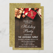 Invitation Festif Noël fête cadeaux Parties scintillant d'or (Devant / Derrière)