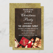 Invitation Festif Noël fête cadeaux Parties scintillant d'or (Devant / Derrière)