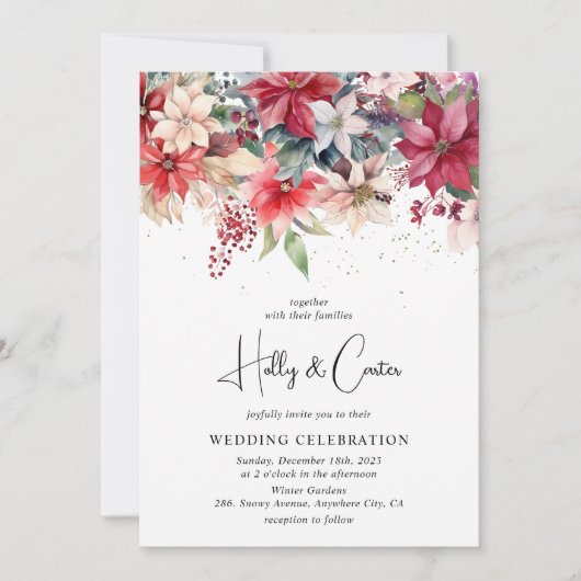 Invitation Festif Noël Florals Mariage (Devant)