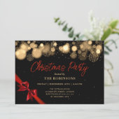 Invitation Festif Noël Glow Gold & Red Ribbon (Debout devant)