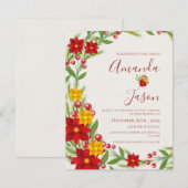 Invitation Festif Noël Rouge Vert couronne mariage floral (Devant / Derrière)