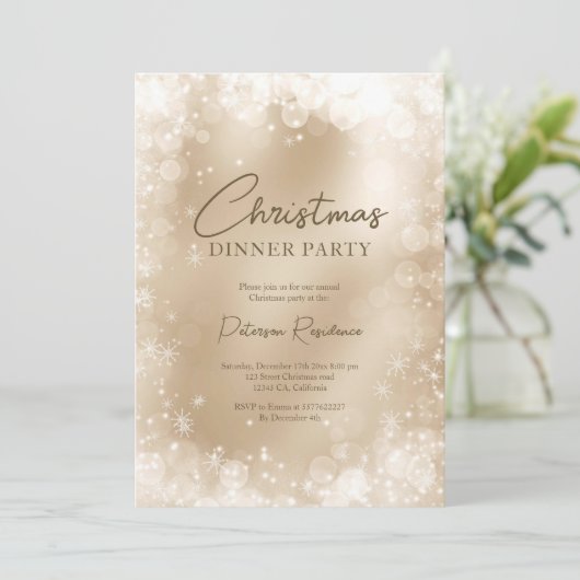 Invitation Festif or blanc neige élégante chic Noël (Debout devant)