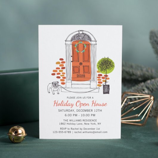 Invitation Festif Orange Door Holiday Dog Open House