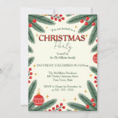 Invitation Festif Pine Branches Red Berries Noël (Devant)