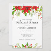 Invitation Festif Red Holiday Floral Rehearsal Dîner (Devant)