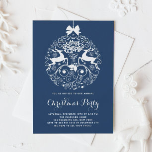 Invitation Festif Reindeer Ornament Blue Christmas Party