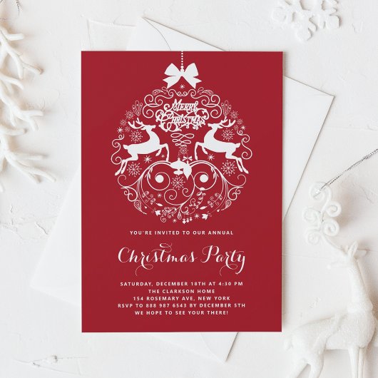 Invitation Festif Reindeer Ornament Red Christmas Party