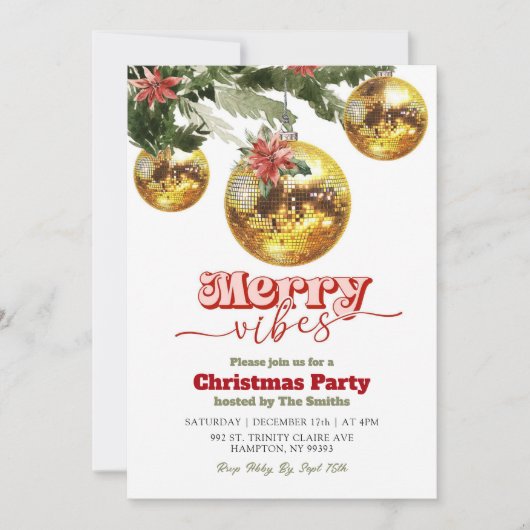 Invitation Festif Retro Noël Golden Discoball Party (Devant)