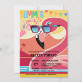 Invitation Festif rose Flamant rose fête d'été (Devant)