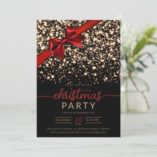 Invitation Festif Rouge or hiver brillant étoiles Société Noë (Debout devant)