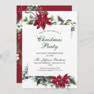 Invitation Festif Rouge Poinsettia Fête de Noël