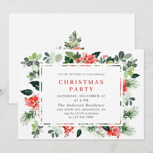 Invitation Festif Rouge Poinsettia Fête de Noël (Devant / Derrière)