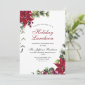 Invitation Festif Rouge Poinsettia Noël Déjeuner (Debout devant)