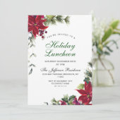 Invitation Festif Rouge Poinsettia Noël Déjeuner (Debout devant)
