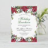 Invitation Festif Rouge Poinsettia Noël Déjeuner (Debout devant)