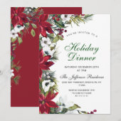Invitation Festif Rouge Poinsettia Noël Dîner de Noël (Devant / Derrière)