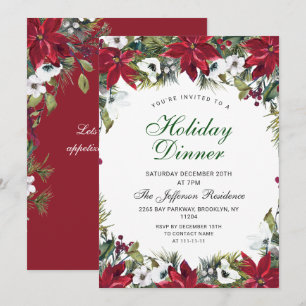 Invitation Festif Rouge Poinsettia Noël Dîner de Noël