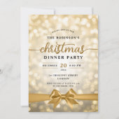 Invitation Festif Ruban Gold Lumières Noël (Devant)