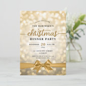 Invitation Festif Ruban Gold Lumières Noël (Debout devant)