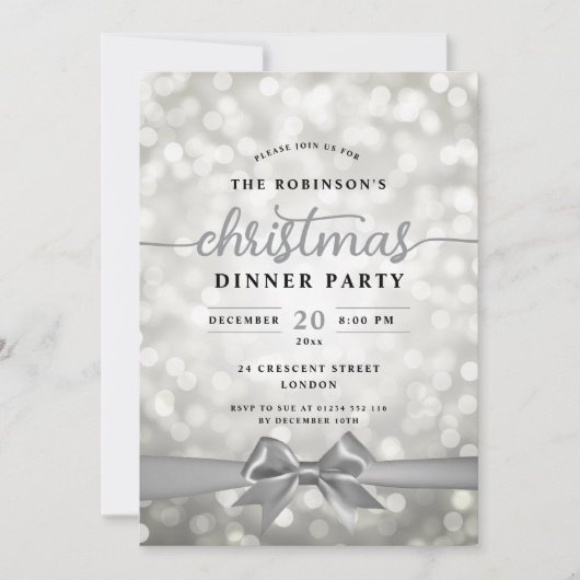Invitation Festif Ruban Silver Lights Noël (Devant)