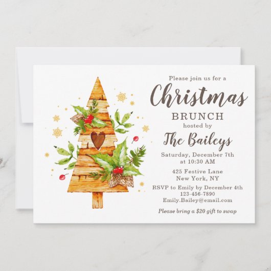 Invitation Festif Rustique Noël Fête Brunch de Noël (Devant)