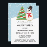 Invitation Festif Snowman Tree Cookie Corporate Holiday<br><div class="desc">Cette invitation de fête d'entreprise de vacances mignonne et moderne est parfaite pour la saison d'hiver. Il comporte un biscuit de Noël rouge, blanc et vert dessiné à la main, et un biscuit de Noël noir blanc, et un biscuit de bonhomme de neige rouge sur un lit de neige blanc,...</div>