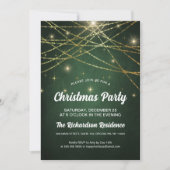 Invitation Festif Sparkling Gold String Lights Green Party (Devant)