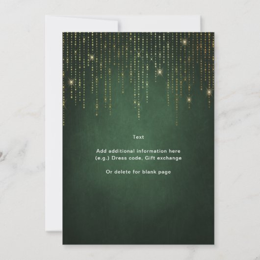 Invitation Festif Sparkling Gold String Lights Green Party (Dos)