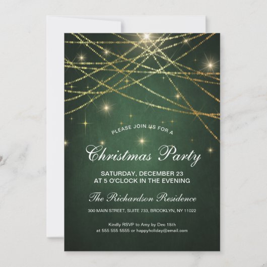 Invitation Festif Sparkly Gold String lumières Noël (Devant)