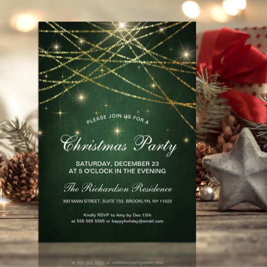 Invitation Festif Sparkly Gold String lumières Noël